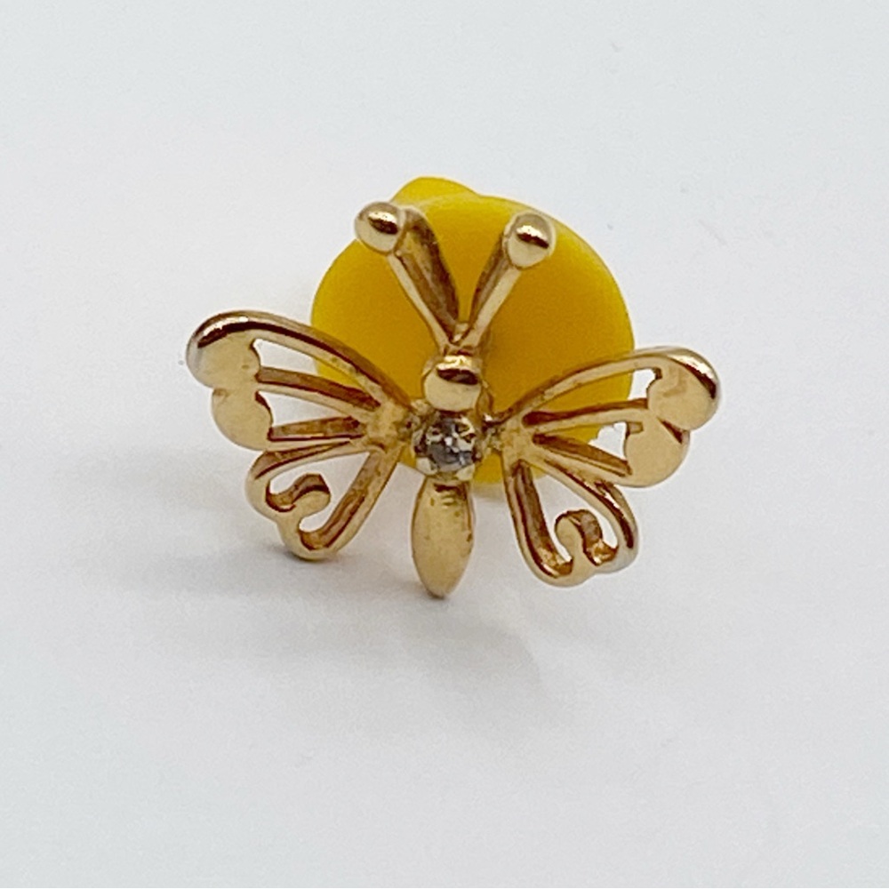 Vintage Sterling Silver Gold Plated Diamond Butterfly Pin Brooch